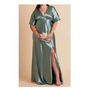 Birdy Grey Satin V-Neck Maxi Dress in Sage Green